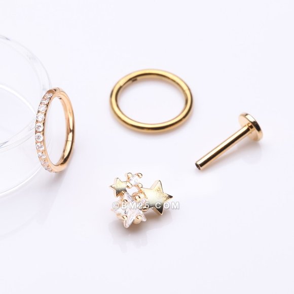 3 Pcs of Assorted Everyday Golden Sparkle Stars Stud x Clicker Package - Picture 2 of 3